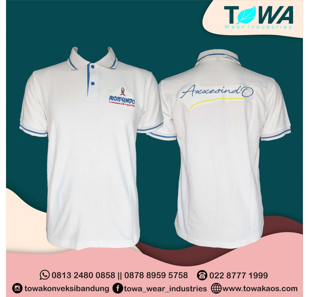 Baju Poloshirt Axxesindo Bahan Lacoste Warna Putih Bordir Kerah