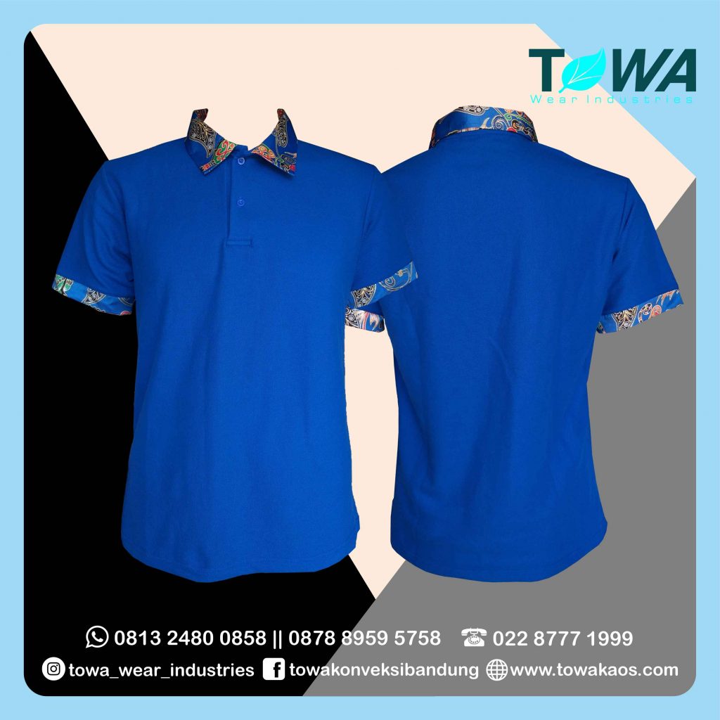 Baju Poloshirt Kombinasi Batik Bahan Lacoste Cotton Biru