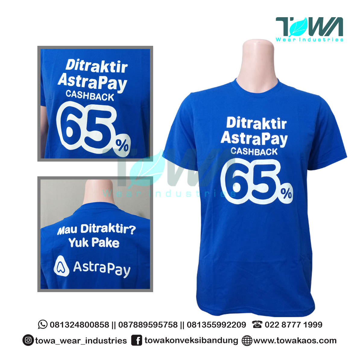 Baju Kaos Baju Event AstraPay Biru Benhur Sablon Waterbased