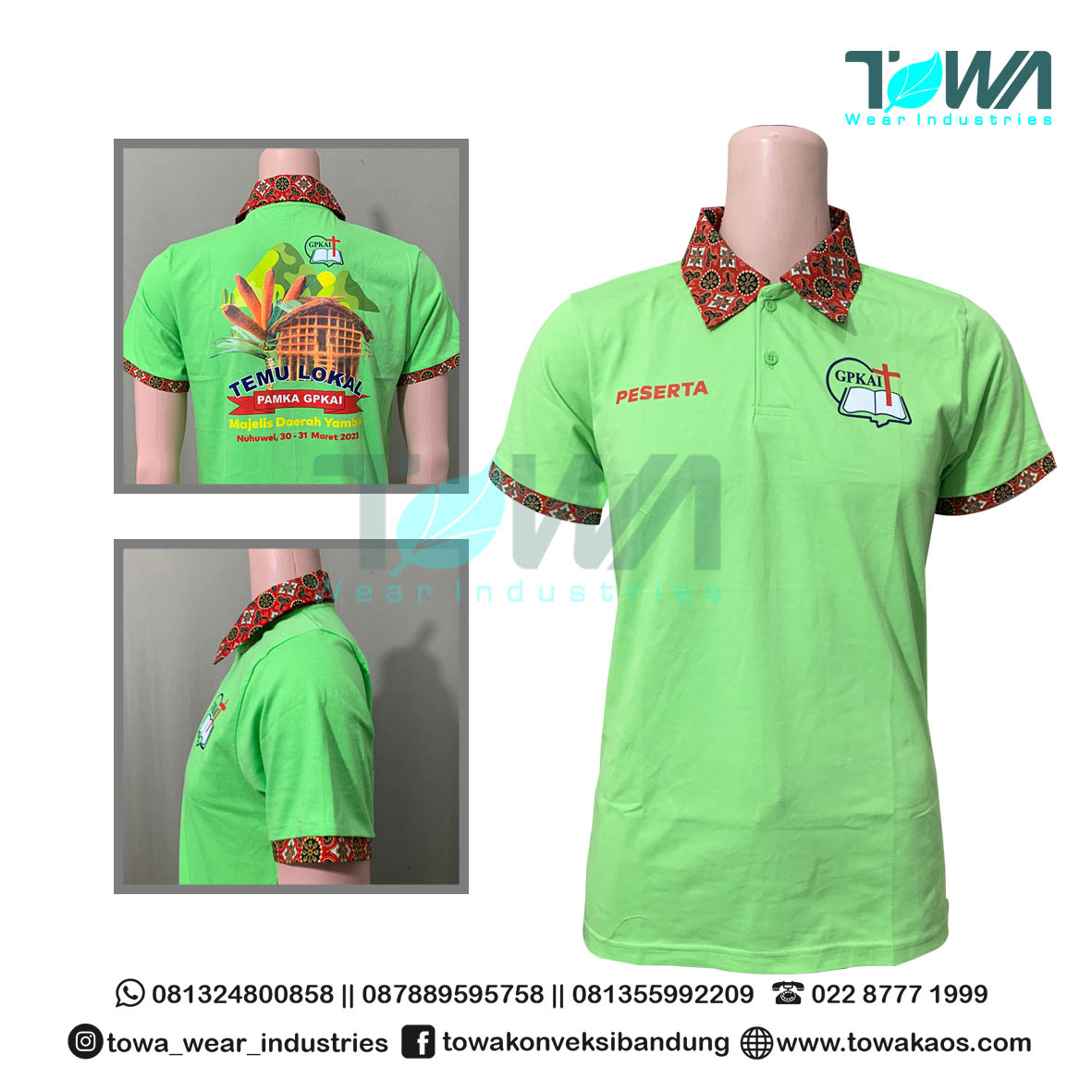Baju Kaos Kerah Baju Poloshirt GPKAI Papua Barat Hijau Stabilo