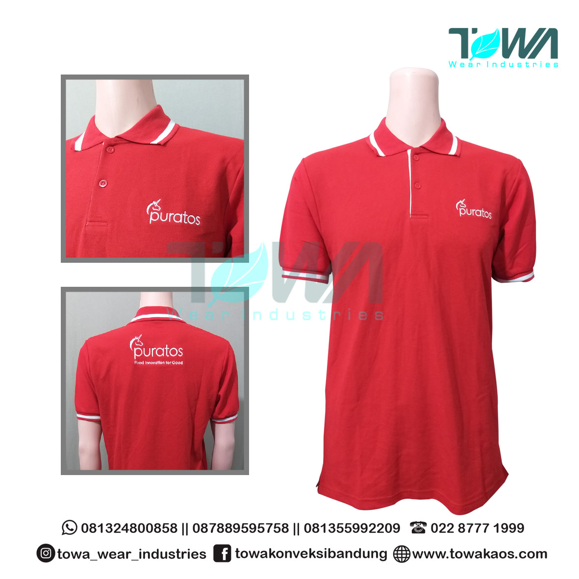 Baju Kaos Kerah Baju Poloshirt Puratos Merah Cabe
