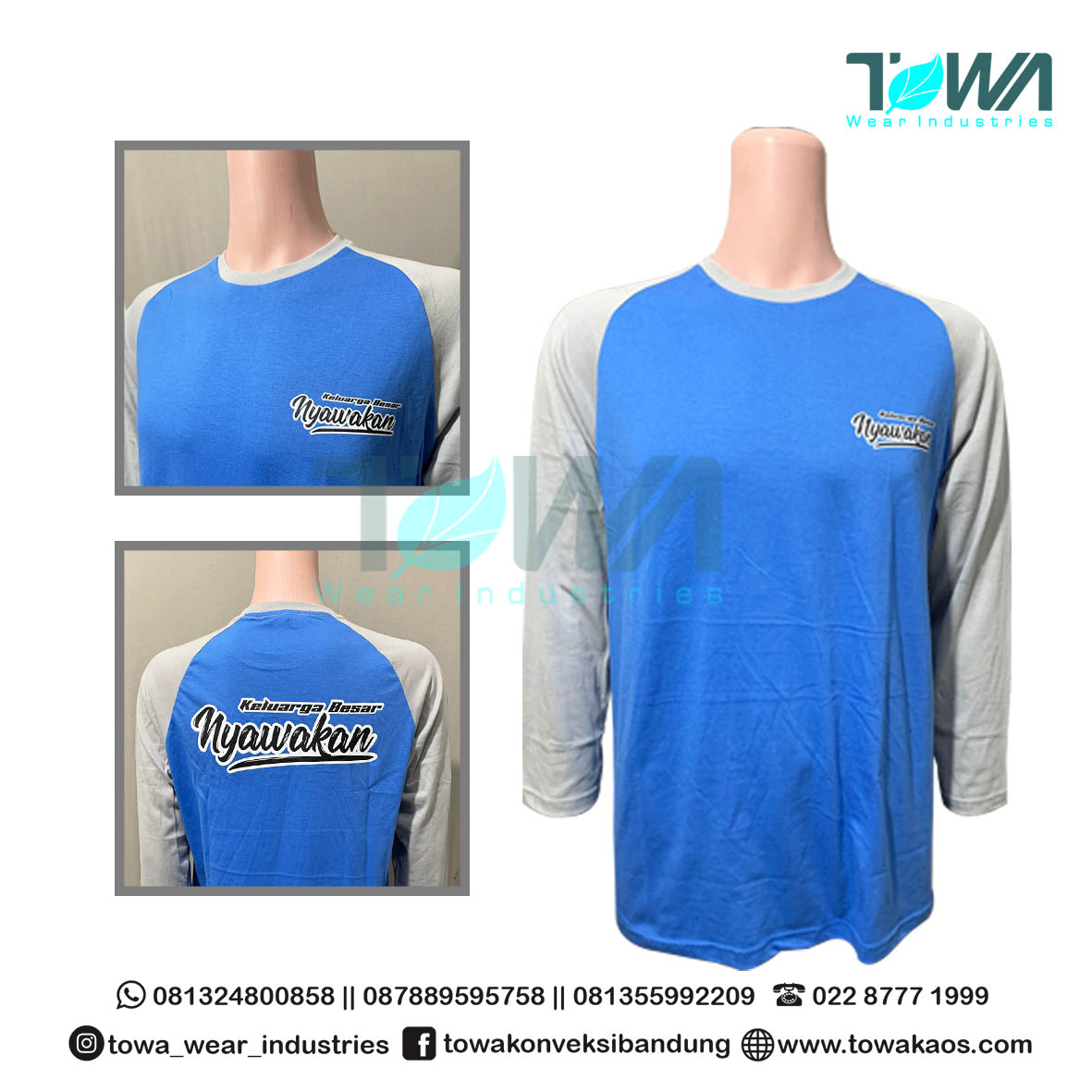 Baju Kaos Reglan Baju Event Gathering Nyawakan Biru Abu