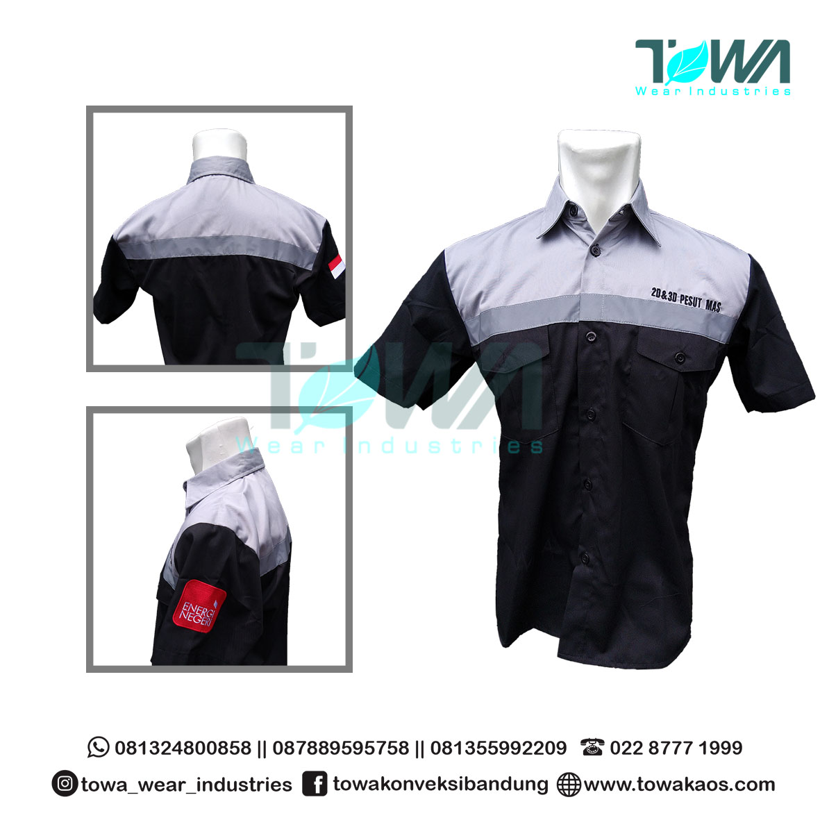 Baju Kemeja Baju Seragam Kerja Pesut Mas Abu Hitam