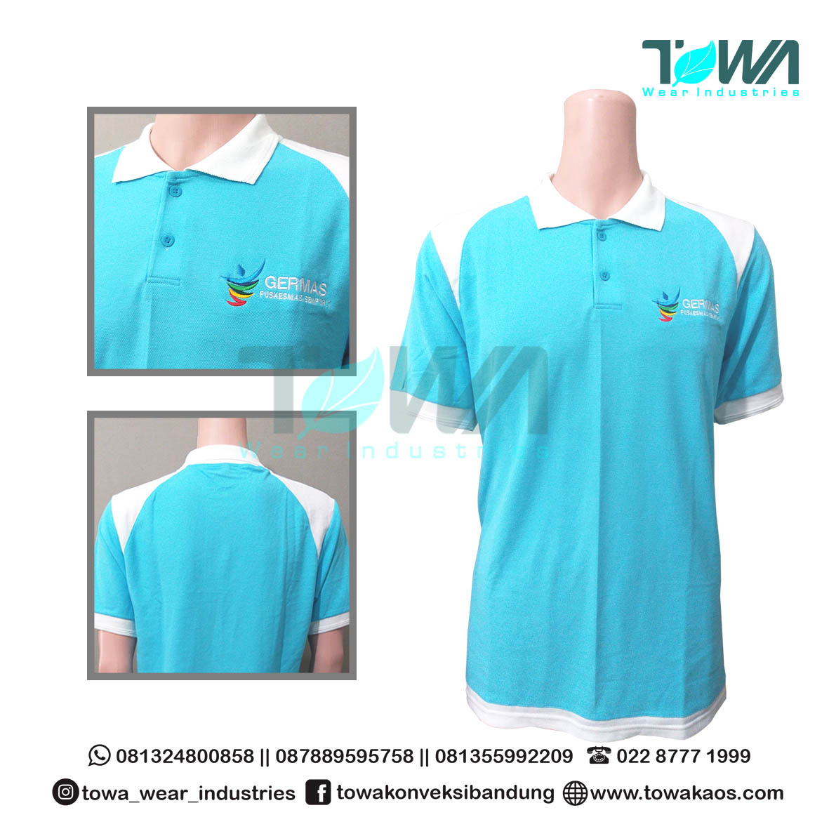 Baju Poloshirt Baju Kaos Kerah Baju Germas Turkis Muda kombinasi Putih Puskesmas Sempor