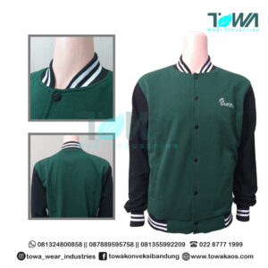 Jaket Baseball Cotton Fleece Puratos Hijau Botol mix Hitam