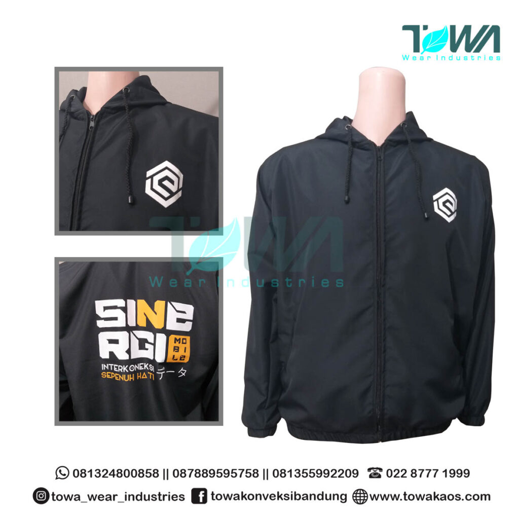 Jaket Parasut Hoodie Sinergi Hitam