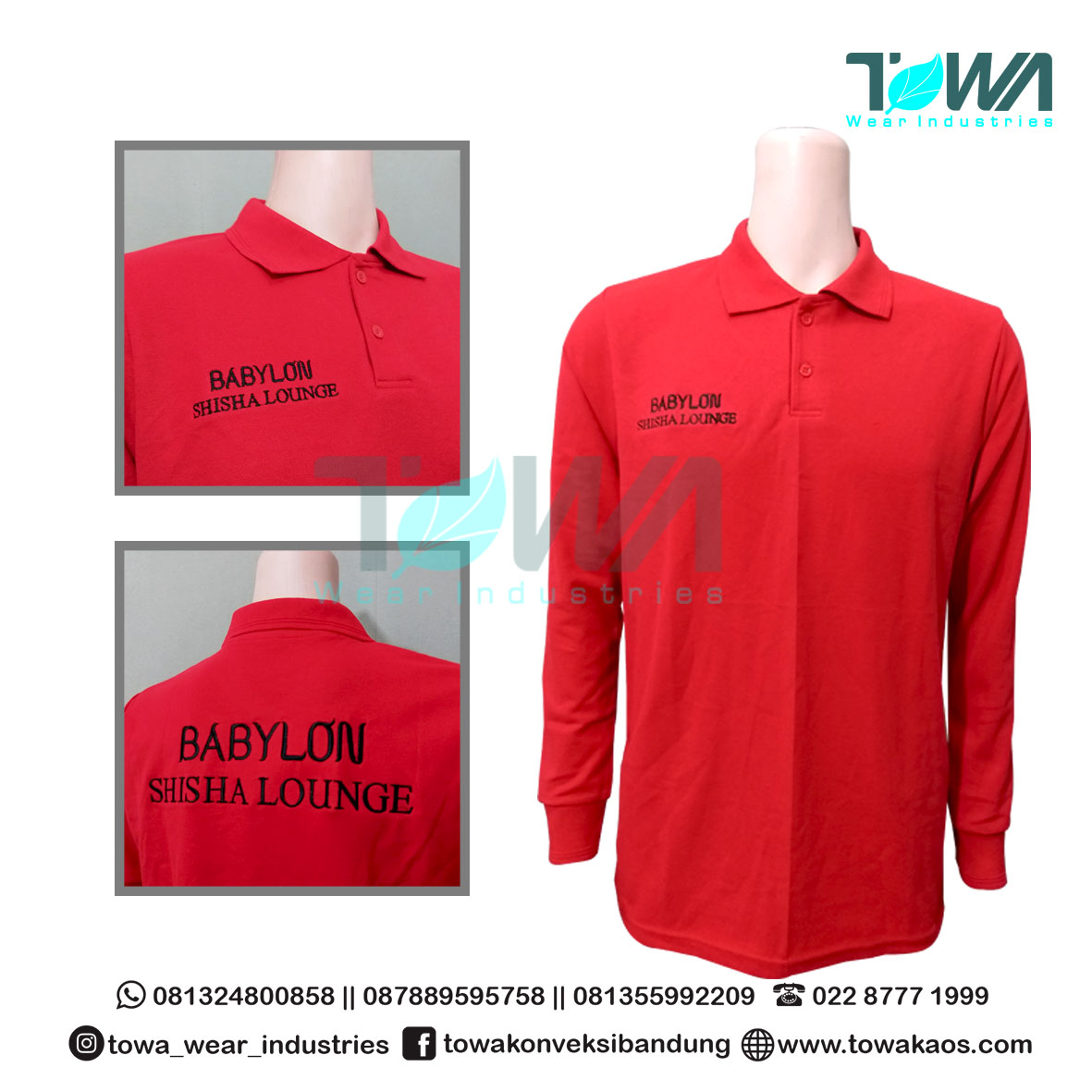 Poloshirt Baju Kaos Kerah Seragam Cafe Shisha Babylon Merah Cabe Panjang