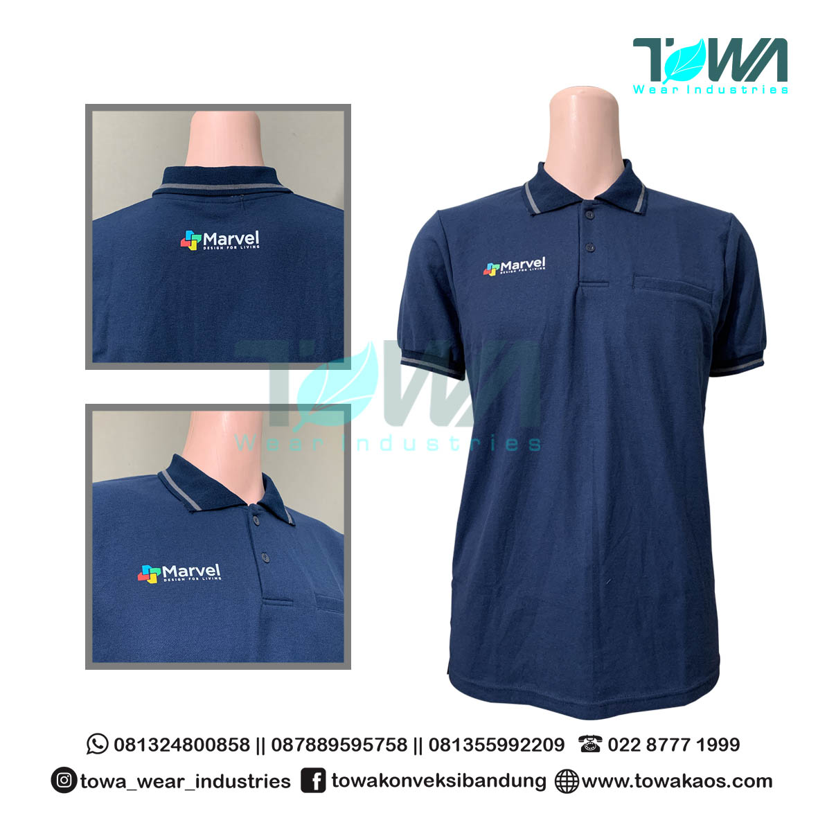 Poloshirt Baju Kaos Kerah Seragam Kerja Marvel Lacoste CVC Navy