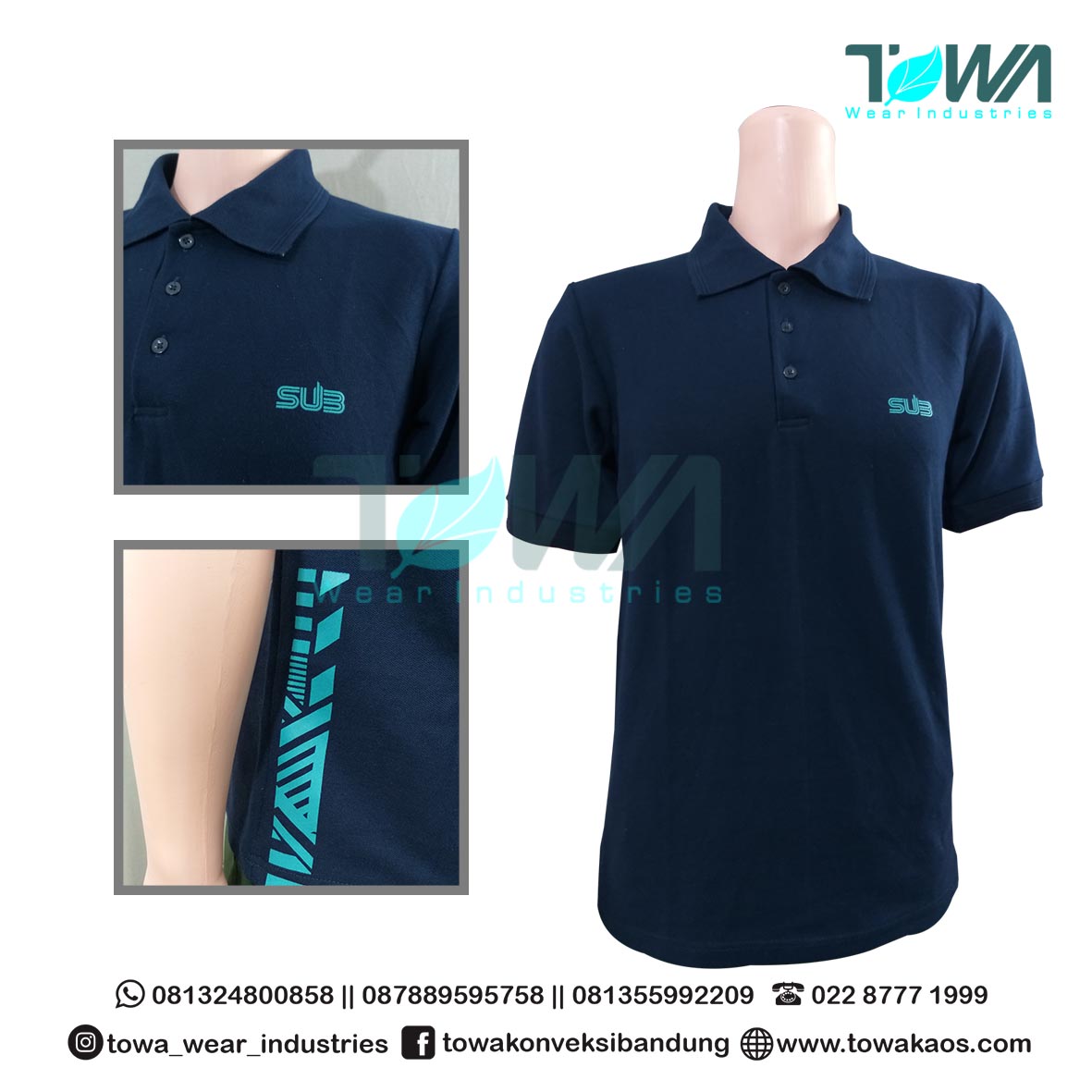 Baju Poloshirt Baju Kaos Kerah SUB Warna Navy Sablon
