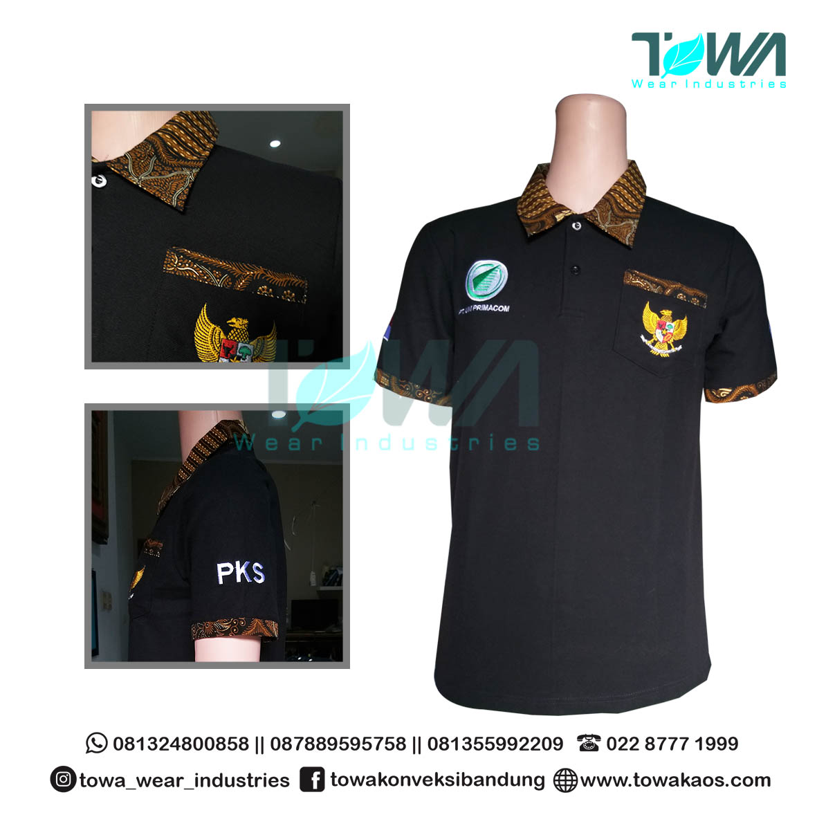 Baju Poloshirt Hitam kombinasi Batik PT. Uniprimacom